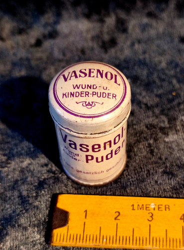 Alte blech puderdose vasenol - alte, blech/puderdose,